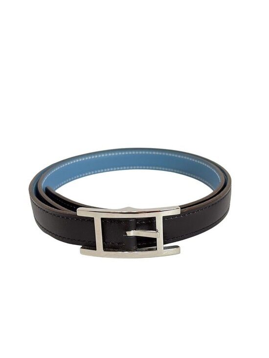 Hermes Belt 75 Hapi 3 Black Blue Jean Silver Reversible Leather